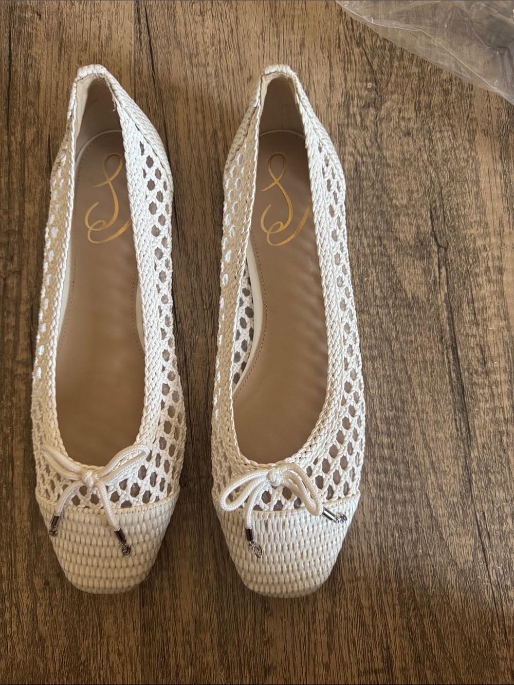 Sam Edelman White Woven Bow Ballet Flats
